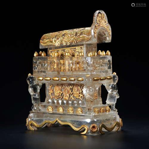 ANCIENT CHINESE CRYSTAL RELIC INLAID WITH SILVER GILT