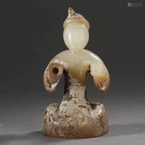 HAN DYNASTY, CHINESE HETIAN JADE KNEELING HUMAN FIGURE