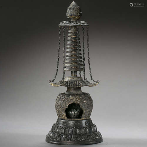 ANCIENT CHINESE STERLING SILVER STUPA