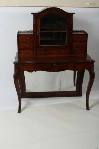 A mid 19th Century mahogany gilt metal moulded bonheur du jour with superstructure of drawers and