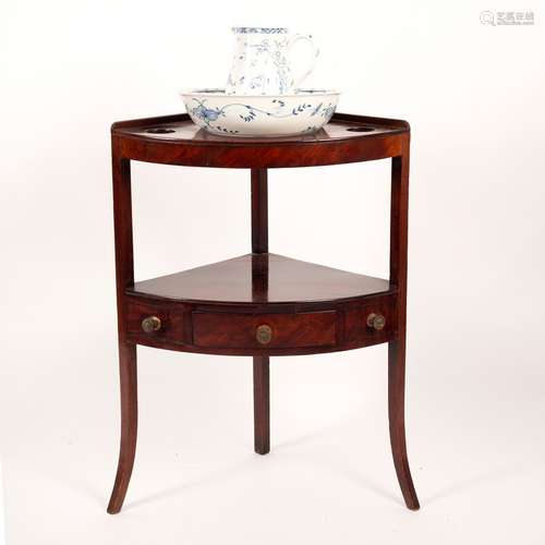 A George III mahogany corner washstand with ceramic bowl and ewer by Isis Studio