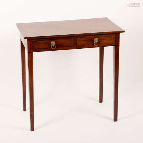 A 19th Century mahogany side table, two drawers on square taper legs,