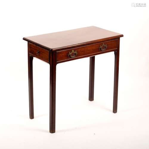 A George III mahogany table, drawer to each end, dummy drawer to front, on chamfered legs, 76.