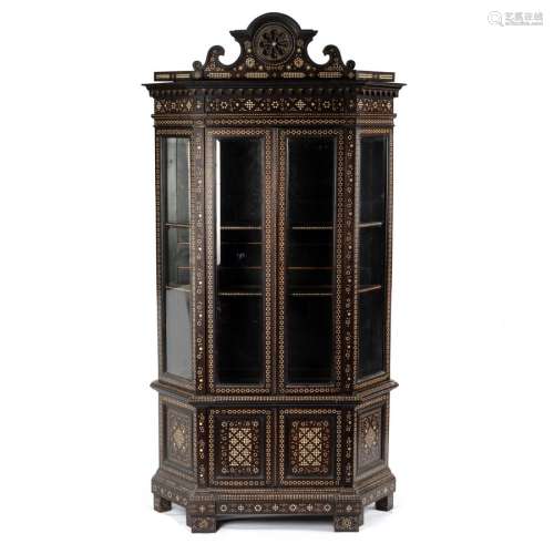 A 19th Century Goanese hardwood display cabinet inlaid with bone certosina decoration,