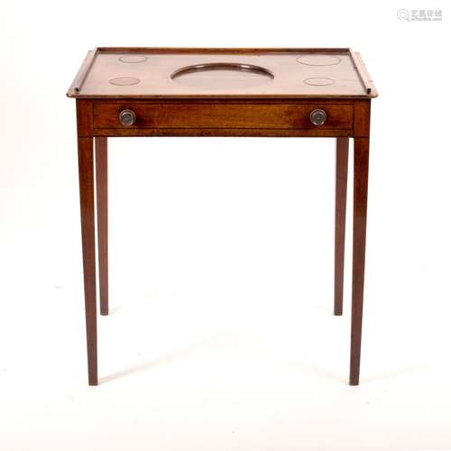 A 19th Century mahogany washstand, square taper legs,