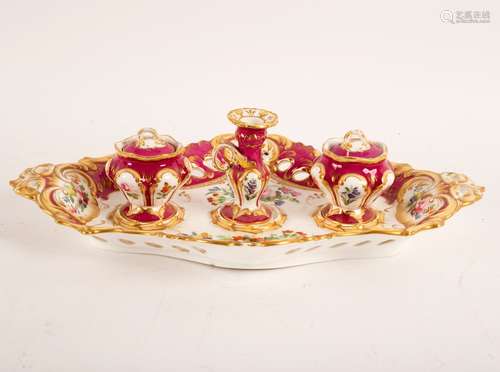 A Coalport inkstand mounted with inkwell,