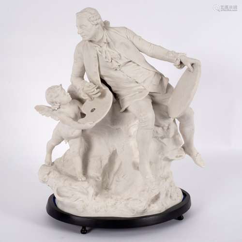 A Continental bisque figure of Boucher, after Jean-Paul Aube, impressed signature and date 1888,