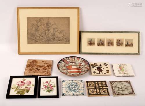 An interesting group of watercolours and Minton tiles decorated by members of the Kirkby family,