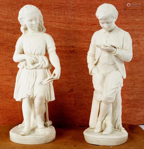 A pair of Copeland parian figures of 'Young England' and 'Young England's Sister',