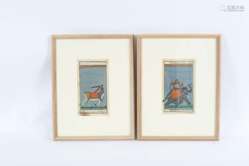 Persian School/Study of an Elephant with Howdah/Study of a Goat/a pair/gouache on paper, 25.