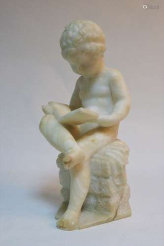 After Antonio Canova, a carved alabaster figure of a putto reading,