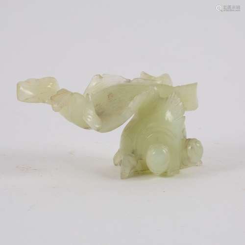 A 20th Century Chinese pale celadon jade carving, golden carp, 7.