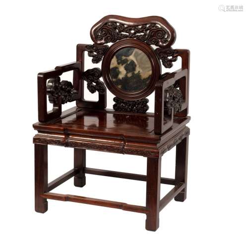 A Chinese carved hardwood Mandarin chair,