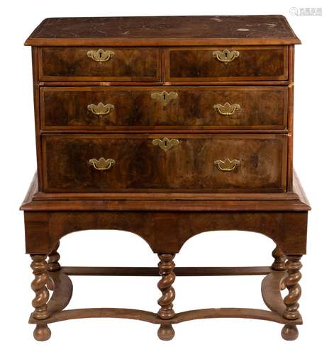 A William and Mary oyster veneered chest on stand, circa 1690,