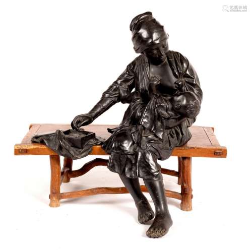 Udagawa Kazuo(Japanese 19th/20th Century)/ A Tokyo School bronze table group of a mother and
