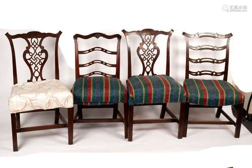 Two George III style mahogany ladder-back dining chairs, with carved and pierced horizontal splats,