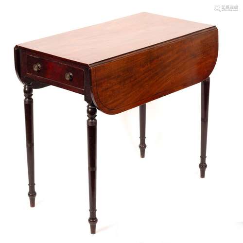 A 19th Century mahogany Pembroke table on turned legs, 81.