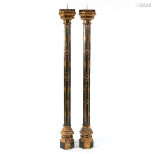 A pair of Gothic Revival octagonal column candlesticks,