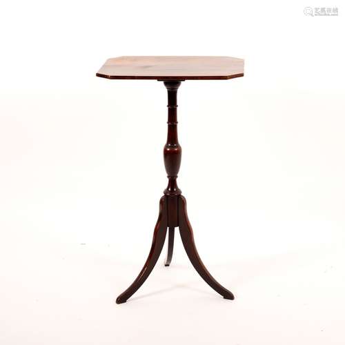 A Regency mahogany occasional table, the canted top on a tripod base, the top 45.5cm x 34.