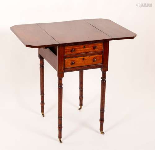 A Regency mahogany Pembroke worktable, on turned legs,