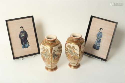 A pair of Japanese satsuma vases of square baluster form,