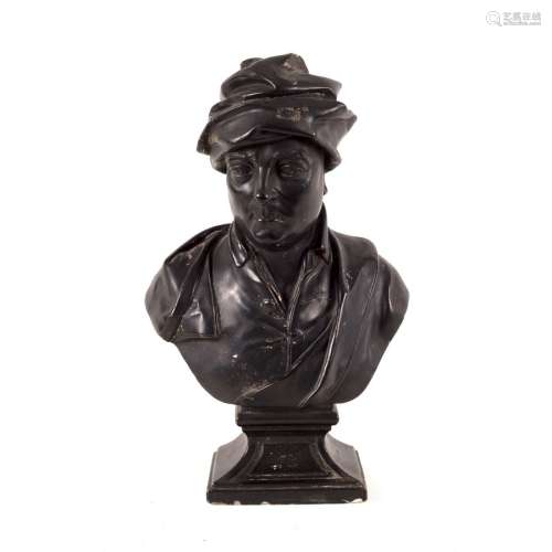 A black painted plaster library bust of G F Handel,