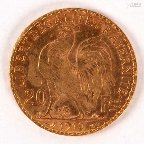 A French 20 Franc gold coin,