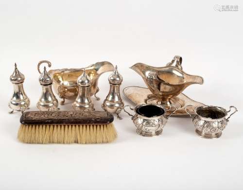 A double lipped silver sauce boat, HEB/FEB, Chester 1908 and other silver,