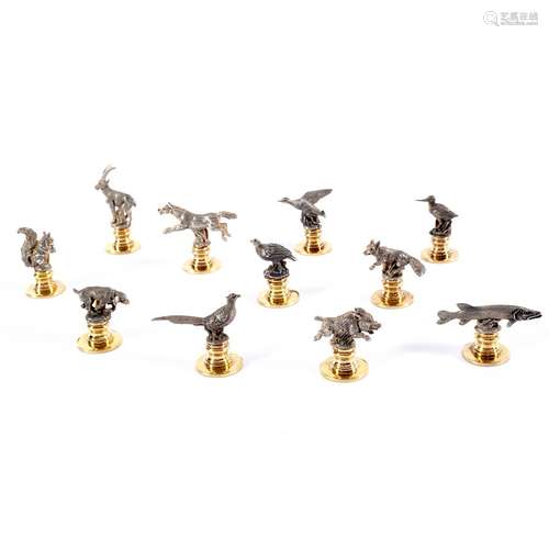 A set of eleven Italian sterling silver and silver gilt menu holders, marked 925,