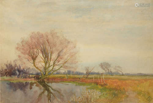 William Tatton Winter (1855-1928) RBA, River Landscape, watercolour, monogrammed lower right, 24 x