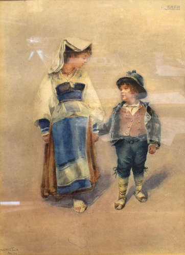 H Cattersson Smith (19th century), Italian mother and child, watercolour, signed and inscribed 