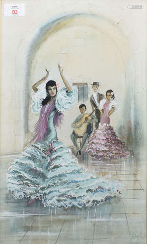 R Hale Sutton (20th century), Flamenco dancing, watercolour, signed lower right, 43 x 27cm