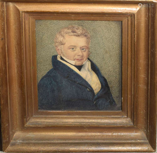 English School (19th century), Head and shoulders portrait of a gent, watercolour, 12 x 10cm