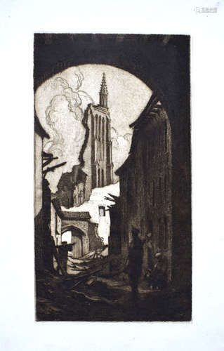 After Cyril Henry Barraud (1877-1965), Wartime scenes, two black and white etchings, 24 x 18cm and