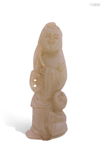 Chinese jade figure of a lady with child by her side, 9cm high