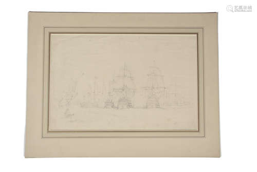 George Chambers (1803-1840), Studies for the Battle of Trafalger, two pencil drawings, both signed G