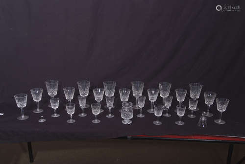 Suite of 28 Waterford Lismore glassware, including various size glasses and bell (28)