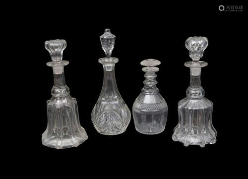 Group of four 19th century cut glass decanters of various shapes and sizes, largest 32cm high (4)