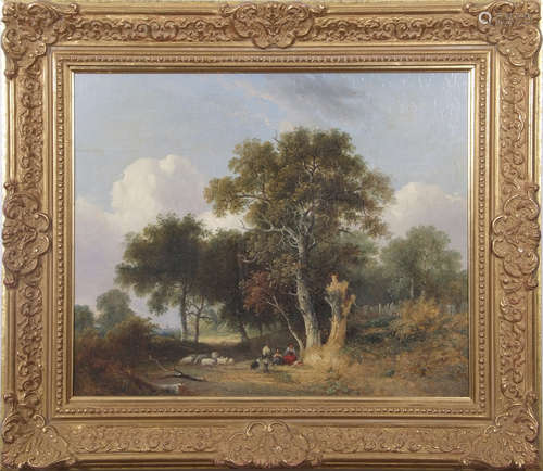 Samuel David Colkett (1806-1863), Landscape with Figures, Dog and Sheep, oil on panel, 46 x 56cm