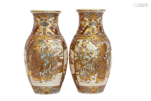 Pair of late 19th century Japanese Satsuma vases with typical decoration in gilt and polychrome of