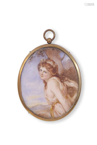 20th century oil miniature, Lady Hamilton as 