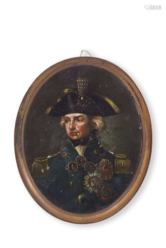 After Lemuel Francis Abbot, unsigned oil portrait on copper panel, head and shoulders portrait of