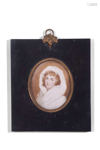 After R Cosway (1742-1821), unsigned oil miniature, portrait of a lady (possibly Lady Hamilton),