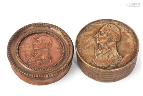 Mixed Lot: a rare Nelson brass medal box by Peter Wyon (1797-1822). His initials appear at the