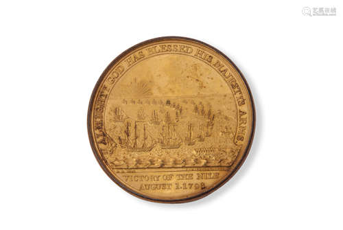 Gilt metal Battle of the Nile 'Davison's Medal', dated 1798, the obverse depicts Peace with olive