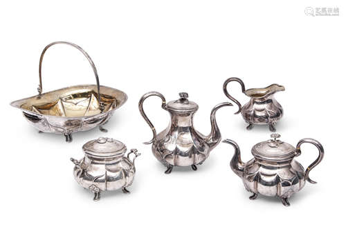 Extensive mid-19th century Russian silver tea and coffee service of panelled circular baluster form,