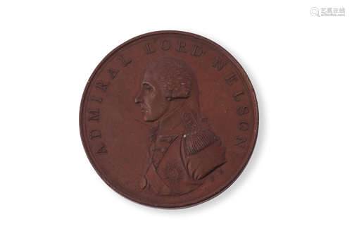 Small bronze medal commemorating the return home of Admiral Lord Nelson 1800, obverse features