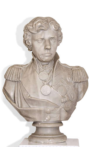 White painted plaster bust of Vice Admiral Nelson after the original by John Flaxman, modelled in