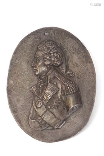 A silver coppered repousse plaque of Nelson after John De Vaere's profile undertaken for Messrs