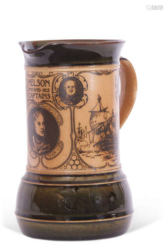 Royal Doulton jug circa 1905, made to commemorate the centenary of Nelson's death, the buff body